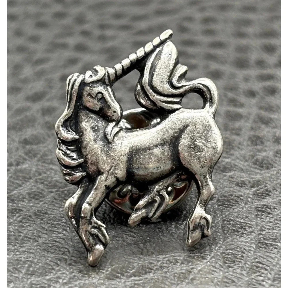 Vintage Unicorn Horse Tie Tack Lapel Pin Silver Tone